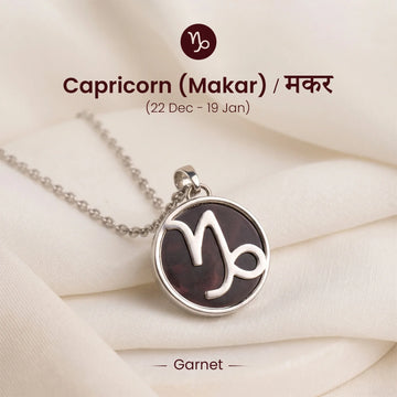 Unisex Capricorn Pendant (मकर राशि) with Garnet