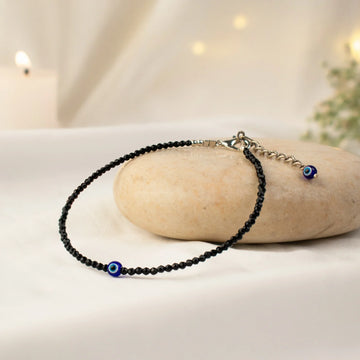 Black Tourmaline Anklet with Evil Eye Charm