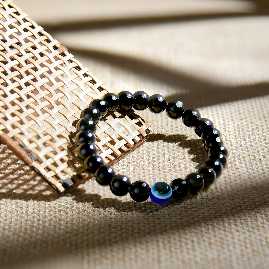 Black Obsidian Evil Eye Bracelet with FREE Raw Selenite Plate