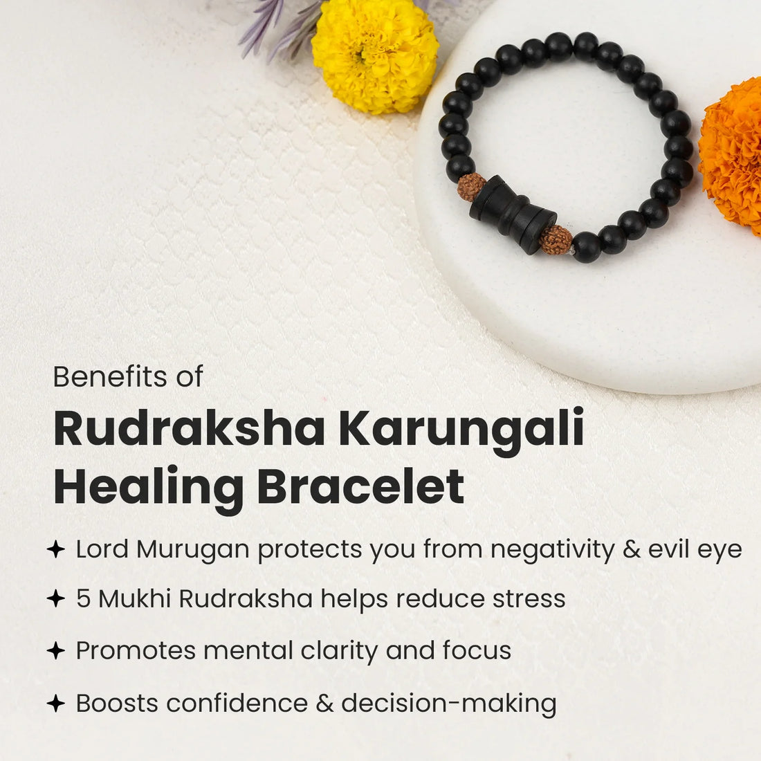 Rudraksha Karungali Healing Bracelet With Damru 8mm