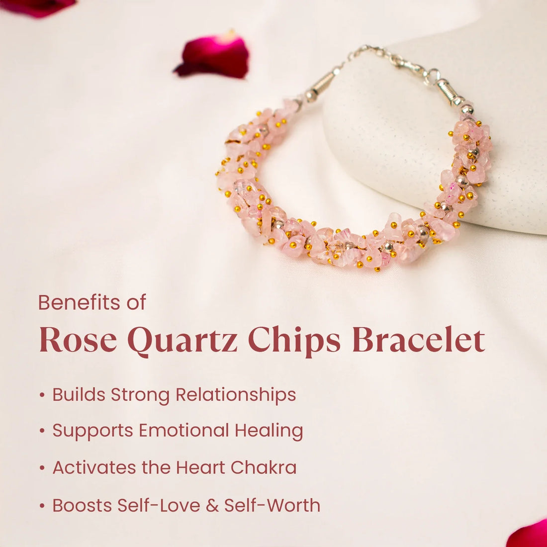 Rose Quartz Chips Bracelet with FREE Raw Selenite Plate