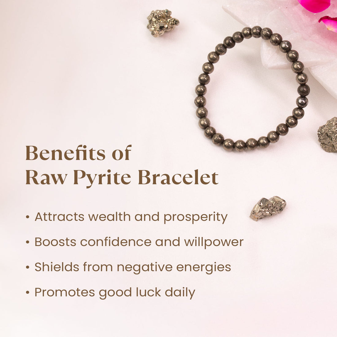 Raw Pyrite Bracelet (Women - 6mm Beads) with FREE Raw Selenite Plate