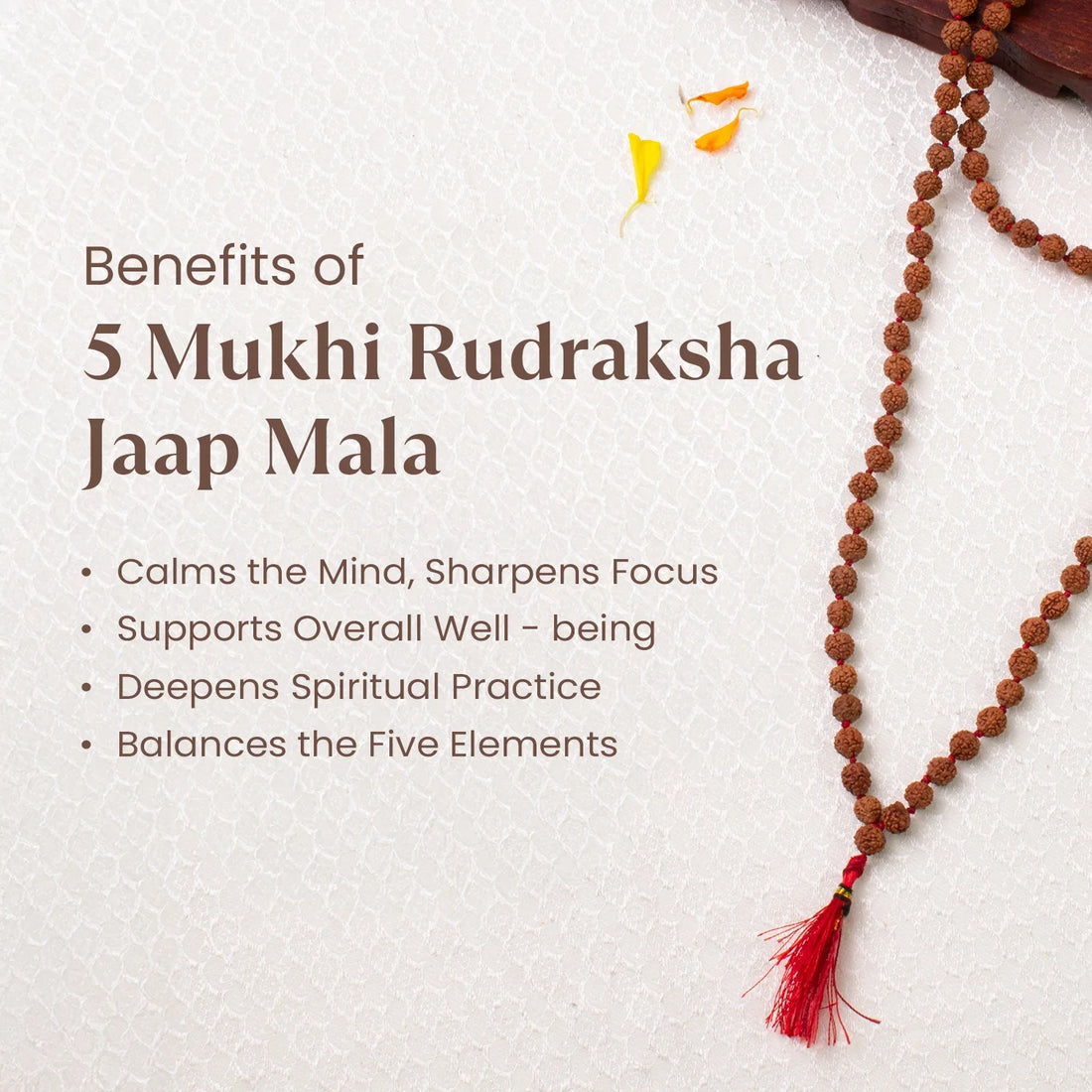 5 Mukhi Rudraksha Mala - 7mm, 108+1 beads