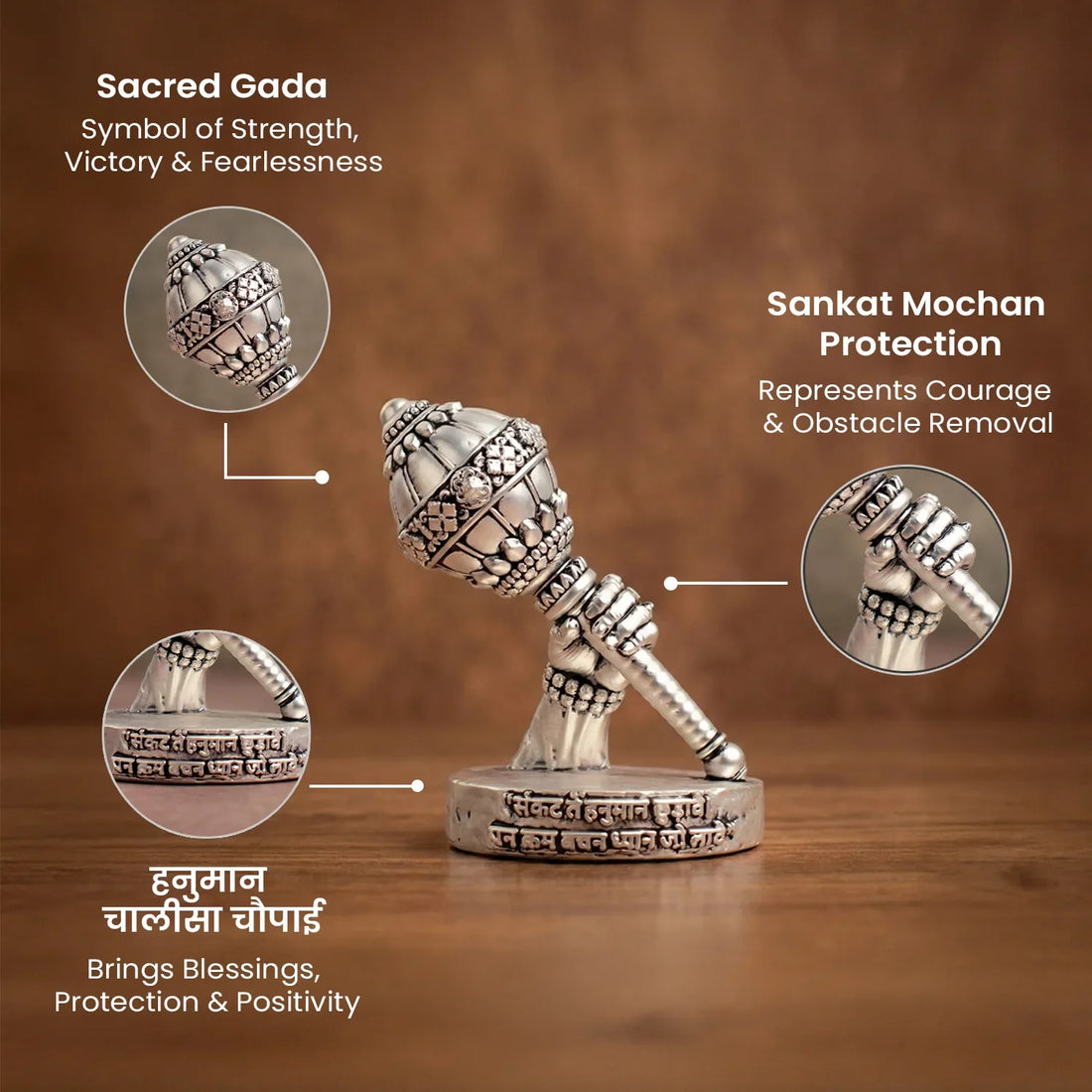 999 Silver Plated Shri Hanuman Gada Idol