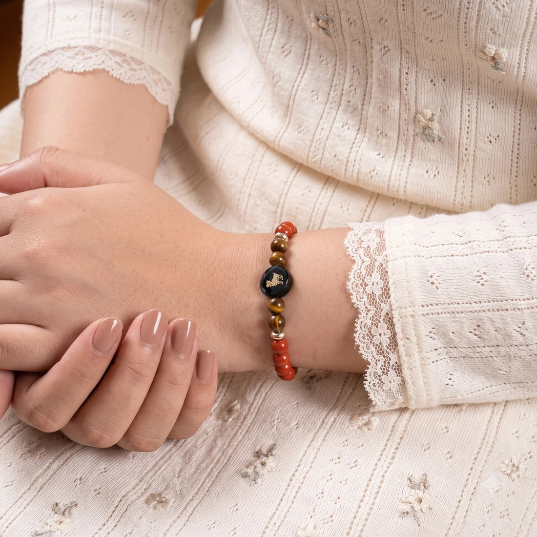 Aries (मेष राशि) Zodiac Red Jasper & Tiger Eye Bracelet for Women