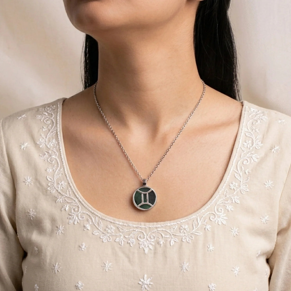 Unisex Gemini Pendant (मिथुन राशि) with Green Aventurine
