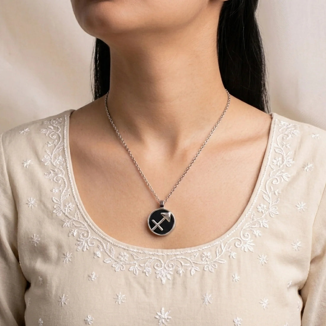 Unisex Sagittarius Pendant (धनु राशि) with Black Obsidian