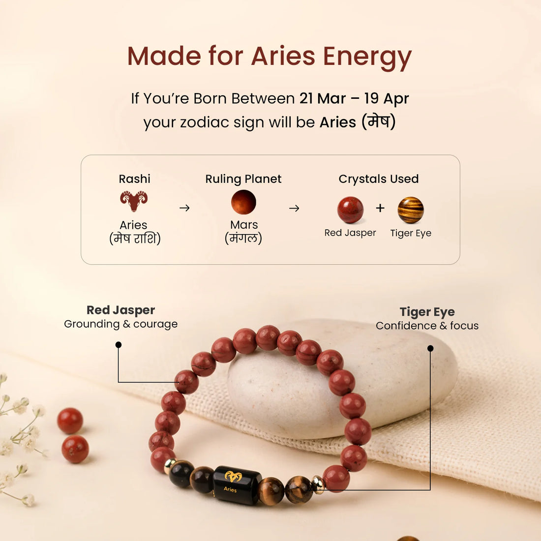 Aries (मेष राशि) Zodiac Red Jasper & Tiger Eye Bracelet