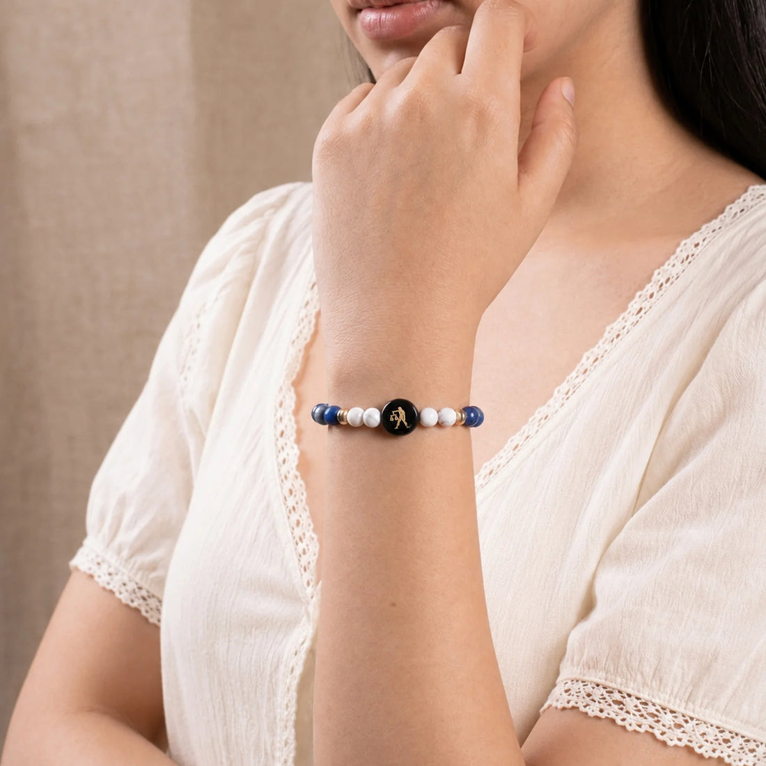 Libra (तुला राशि) Zodiac Lapis Lazuli & Howlite Bracelet for Women