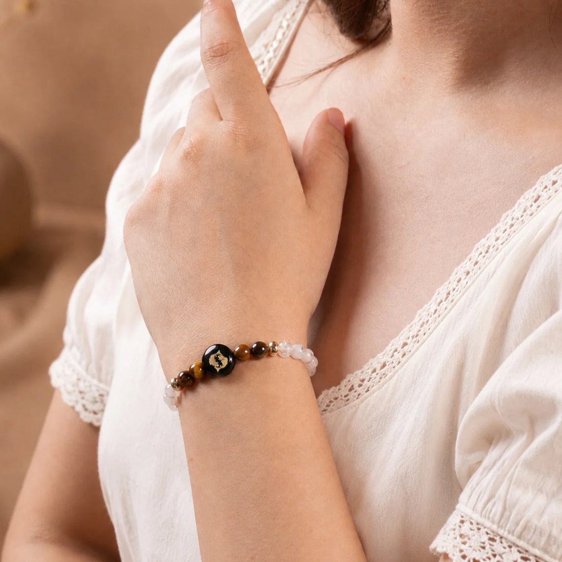 Pisces (मीन राशि) Zodiac Citrine & Tiger Eye Bracelet for Women