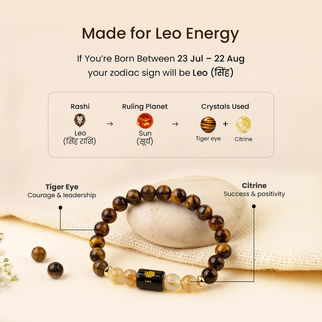 Leo (सिंह राशि) Zodiac Tiger Eye & Citrine Bracelet