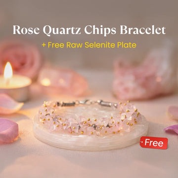 Rose Quartz Chips Bracelet with FREE Raw Selenite Plate